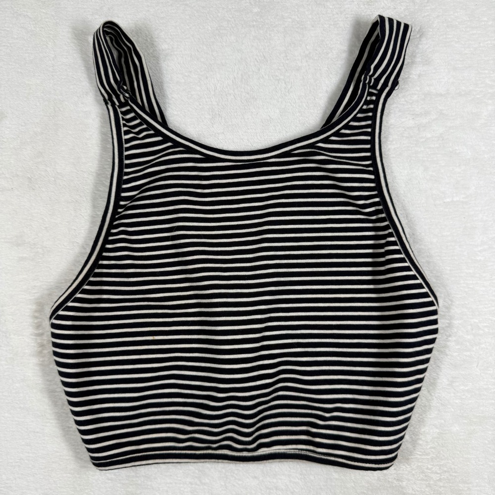 Brandy Melville Womens Striped Cropped Tank Top Black White Scoop Neck XS
